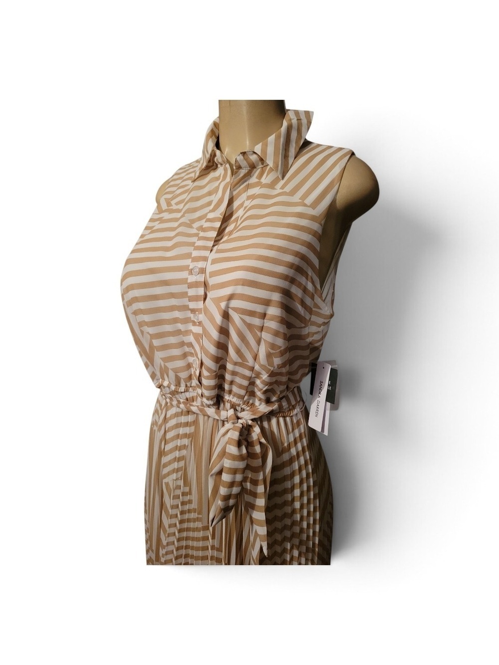 Sandra Darren Beige & White Striped Maxi Shirt Dress - Picture 4 of 6